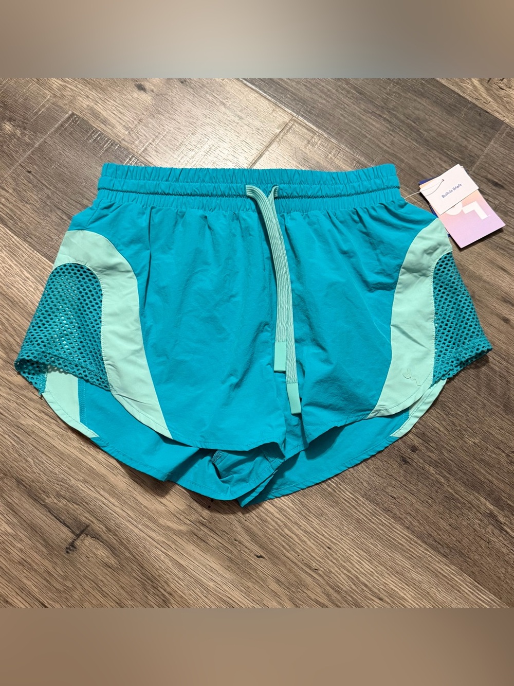 NWT JoyLab Mesh Colorblock Woven Running Shorts Teal Green XS